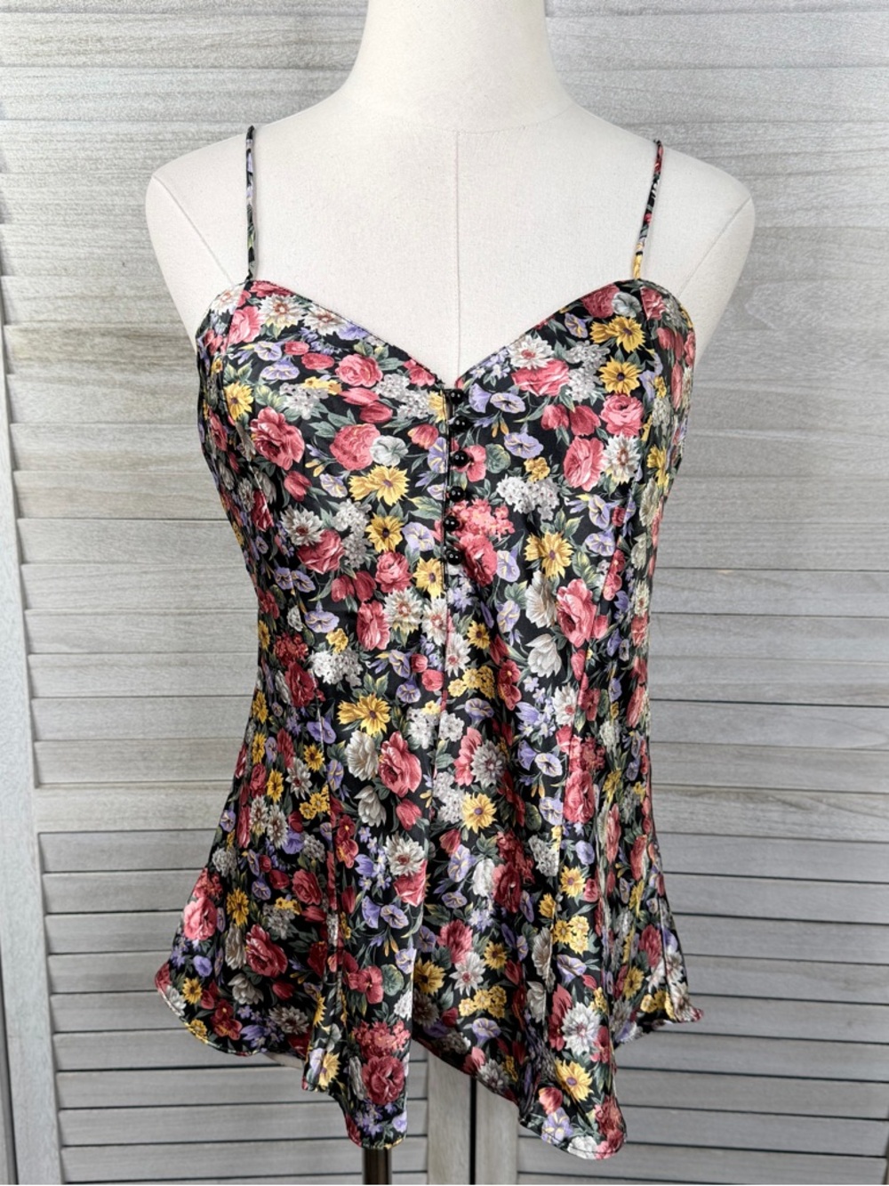 Cottage Floral/Y2K Fairycore Satin Cami Top w Buttons-Medium